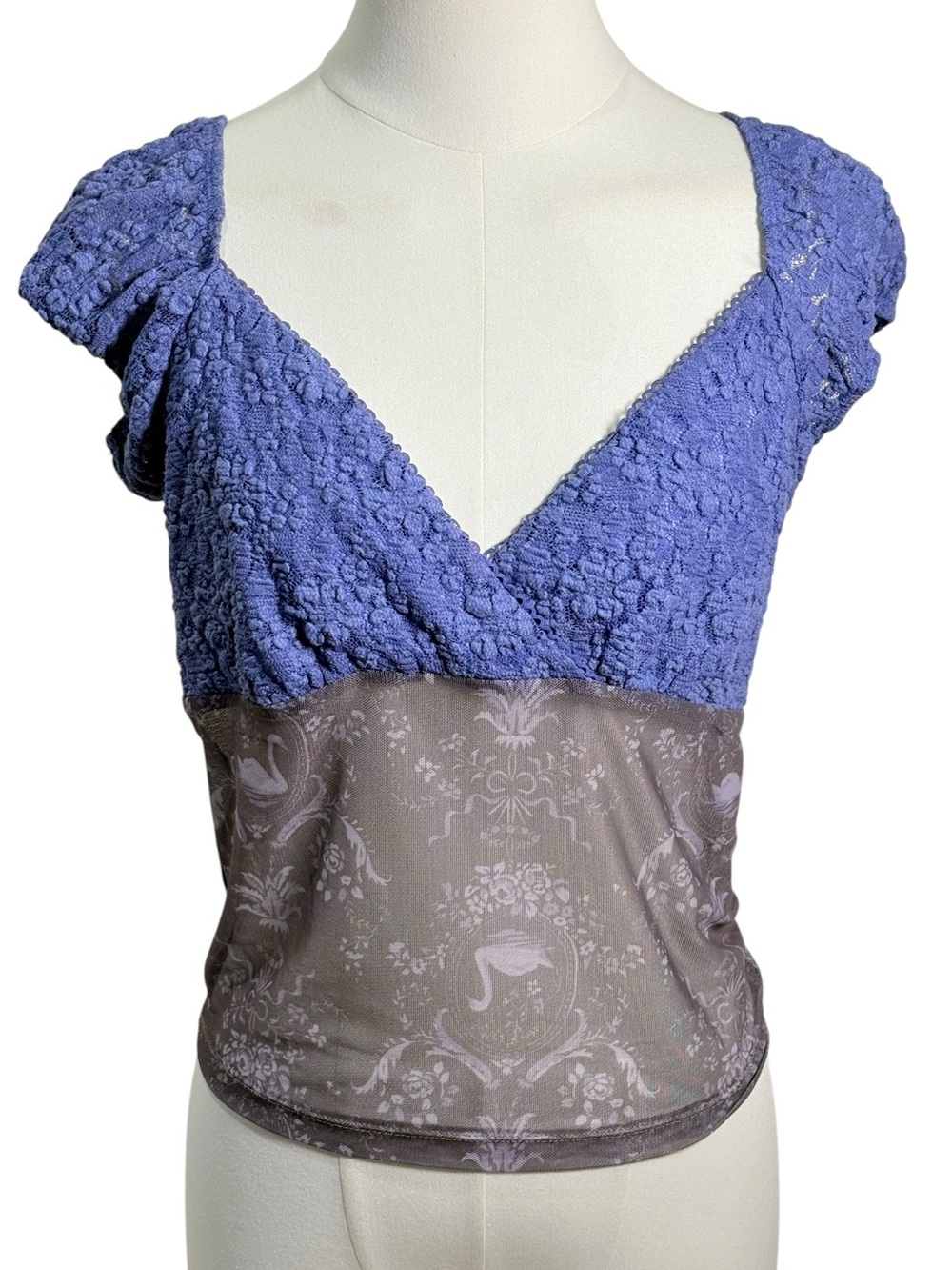 NWT - Romeo Romeo Clementine Sheer Lace Puff Sleeve Top Toile Print Medium - Picture 3 of 10